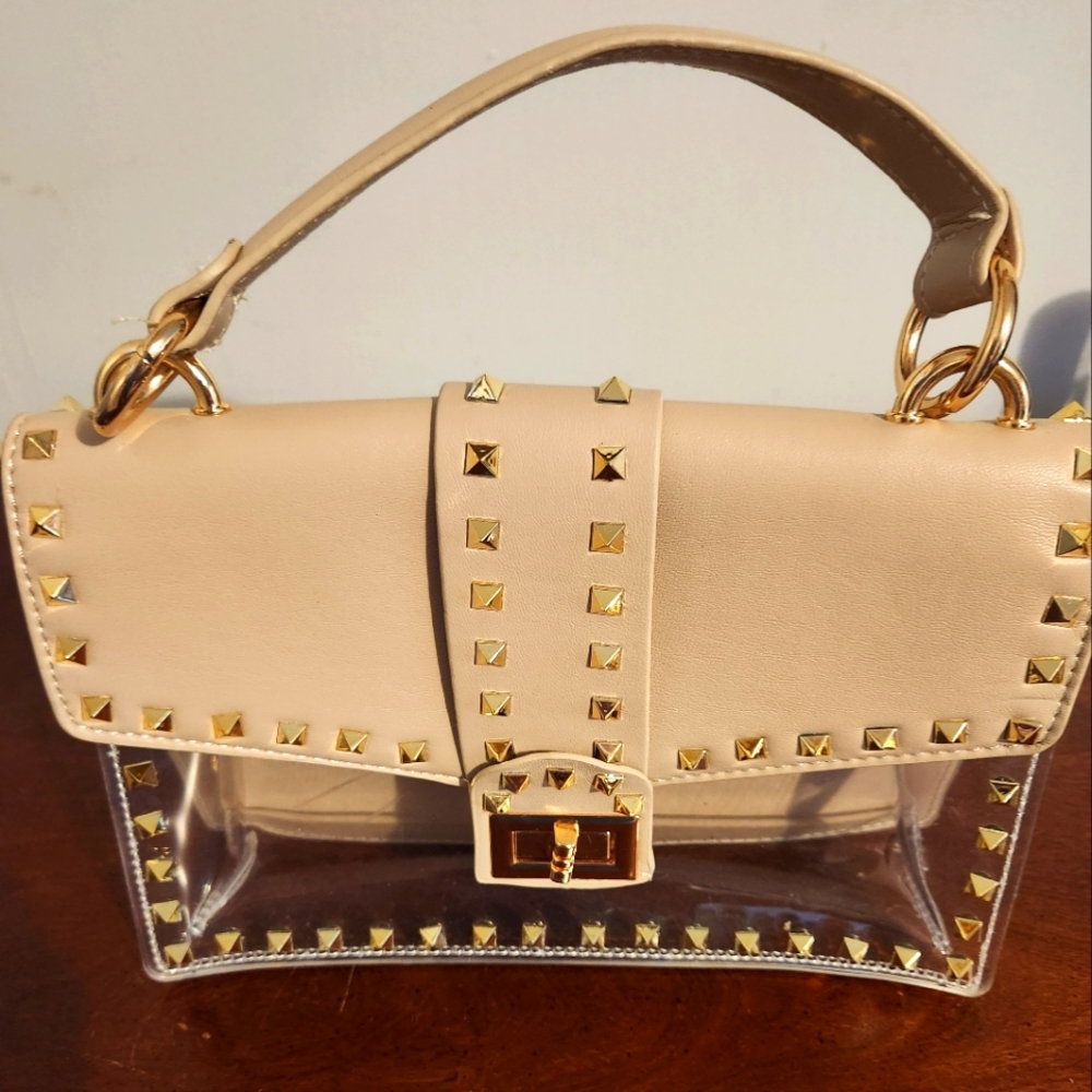 Clear With Faux Leather Studded Evening Bag